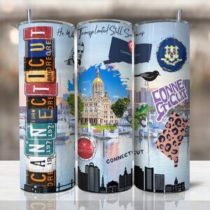 Connecticut Tumbler, Connecticut State Cup, 20oz Stainless Steel Skinny Tumbler